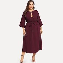 Shein Plus Self Belted Slit Cut Front Dress