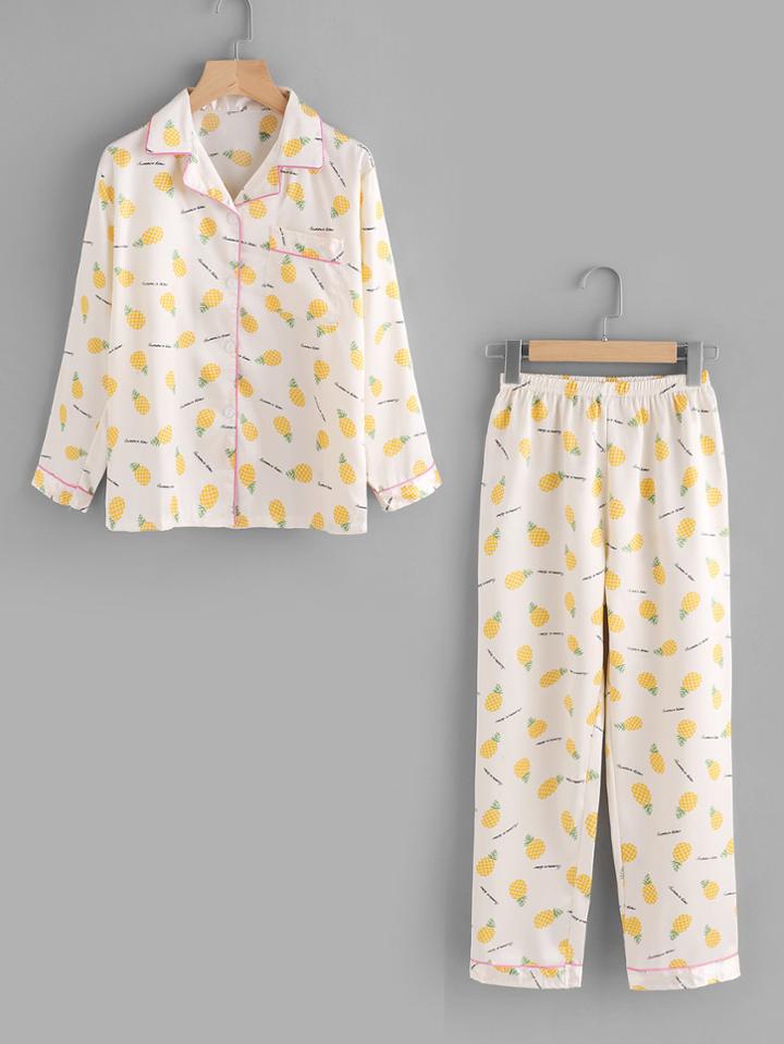Shein Pineapple Allover Print Top And Pants