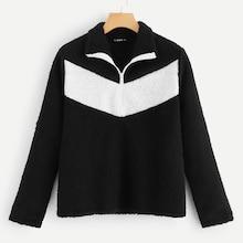 Shein Two-tone Half Placket Pullover