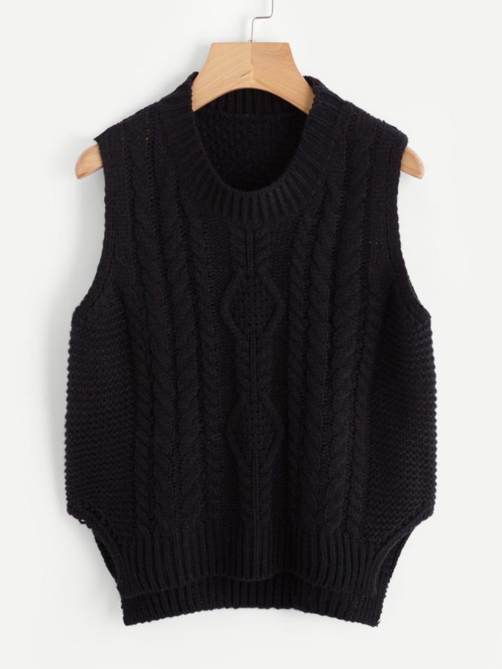 Shein Split Side Dip Hem Cable Knit Vest