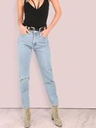 Shein Lightly Distressed Light Washed Mom Jeans