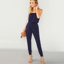 Shein Drawstring Waist Solid Tube Jumpsuit