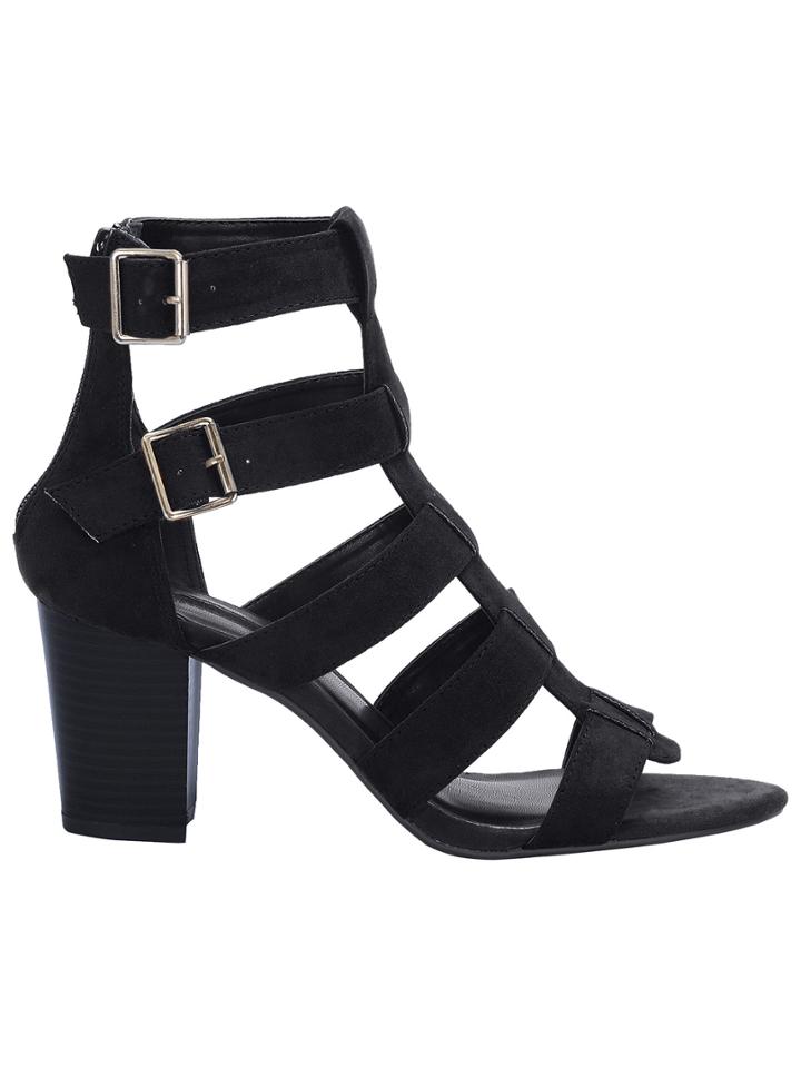 Shein Black Zipper Buckle Strap Sandals