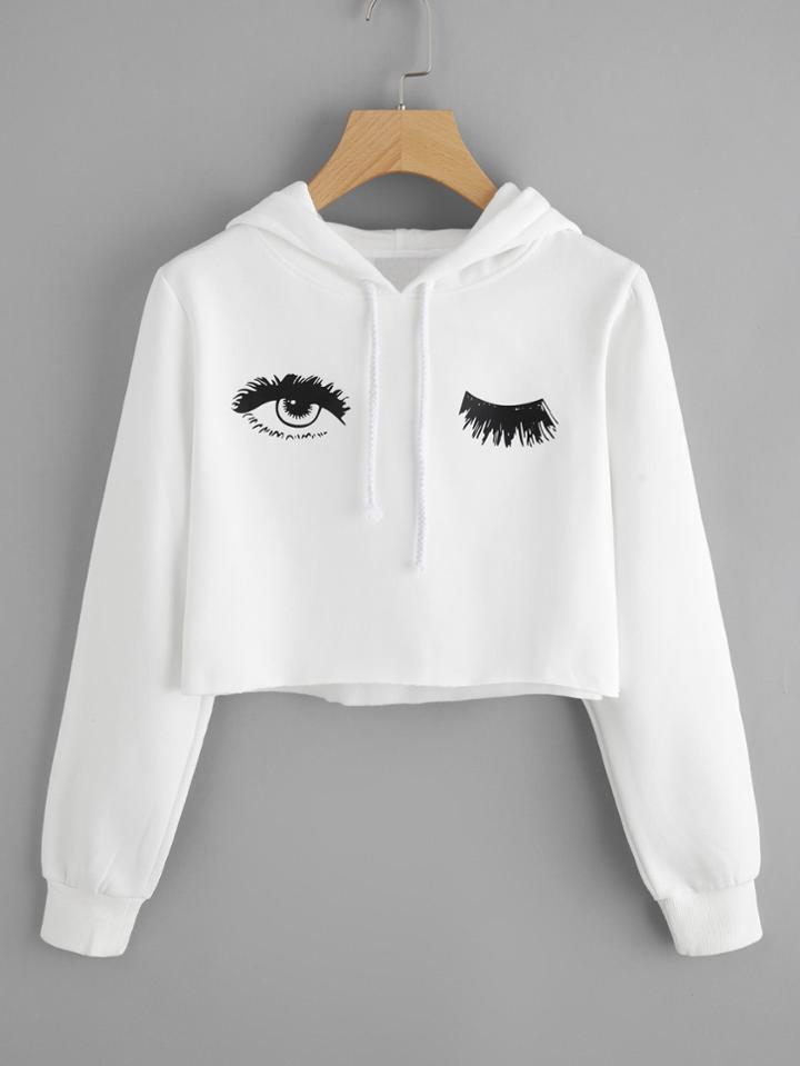 Shein Blink One Eye Print Crop Hoodie