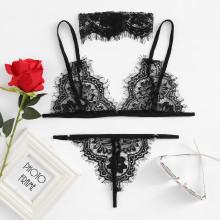 Shein Eyelash Lace Lingerie Set With Choker