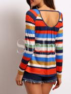 Shein Multicolor Stripe Long Sleeve Casual T-shirt