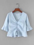 Shein Flounce Trim Drawstring Denim Top