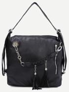 Shein Black Faux Leather Tassel Chain Embellished Casual Bag