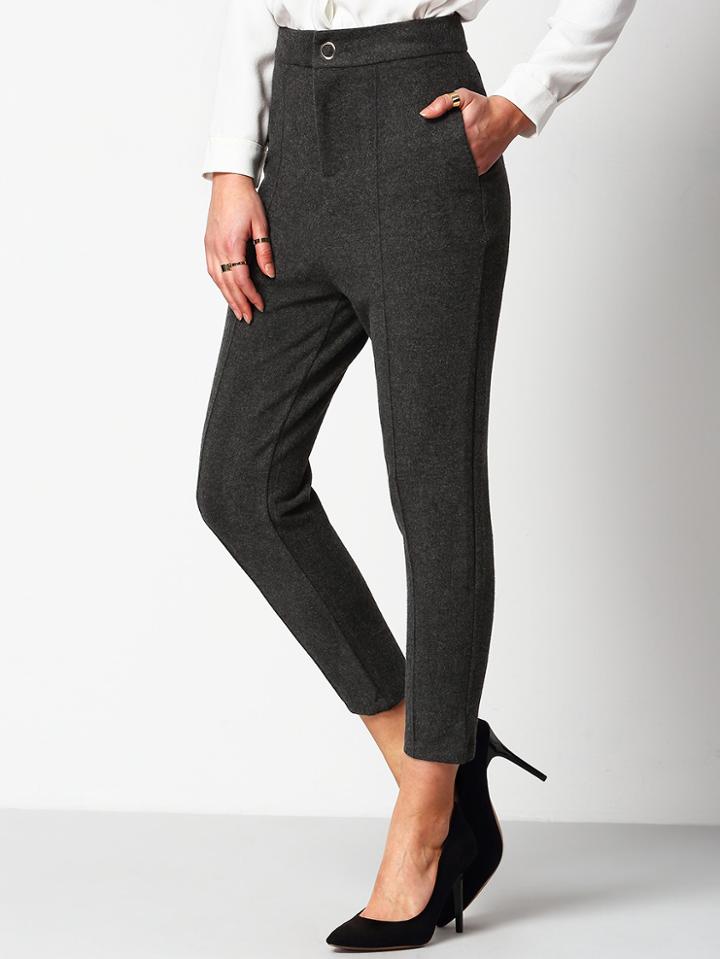 Shein Grey Slim Button Casual Pant