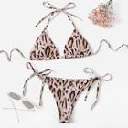 Shein Random Cheetah Print Self Tie Bikini Set