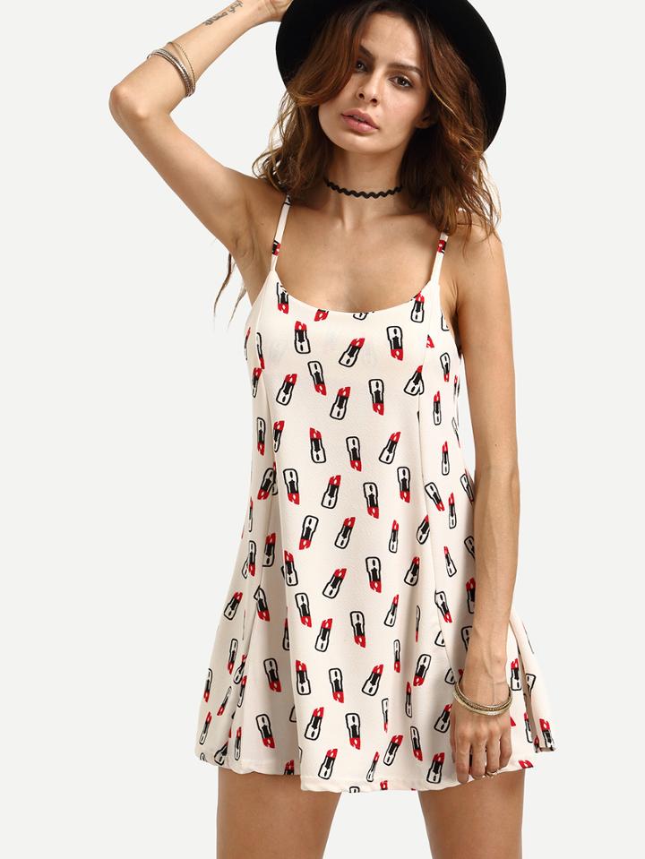 Shein White Lipstick Print Cami Dress