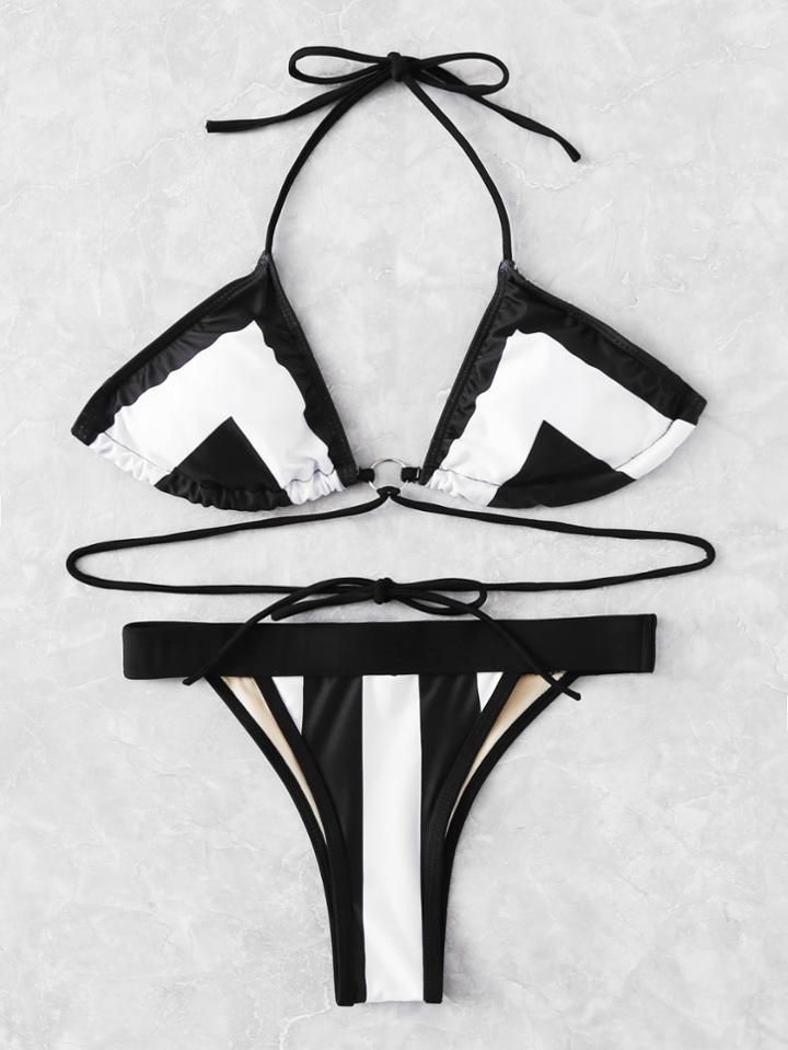 Shein Two Tone Self Tie Bikini Set