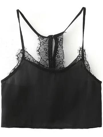 Shein Black Lace Trim Single Breasted Back Cami Top