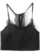 Shein Black Lace Trim Single Breasted Back Cami Top