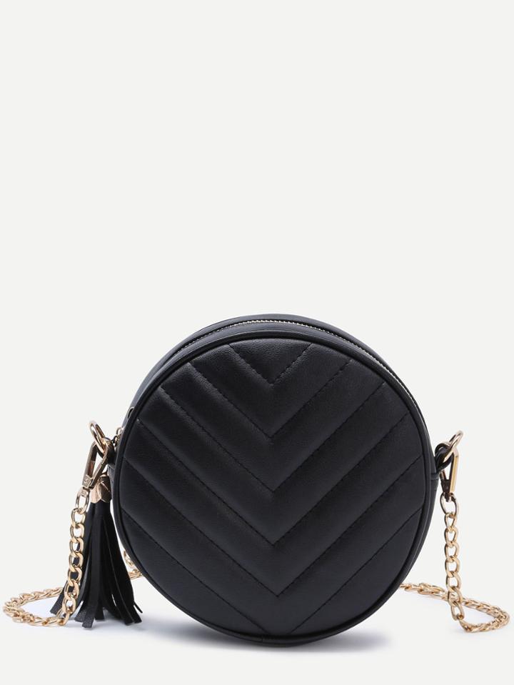 Shein Black Round Fringe Crossbody Bag With Chain Strap