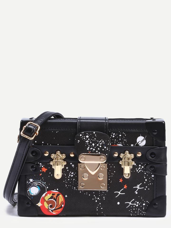 Shein Black Space Print Vintage Box Bag