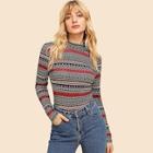 Shein Mock-neck Fitted Slim T-shirt