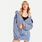 Shein Grommet Detail Faded High Low Denim Jacket