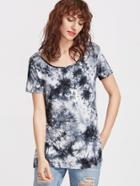 Shein White Tie Dye Print Side Slit T-shirt