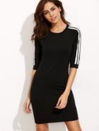 Shein Black Round Neck Half Sleeve Sheath Dress