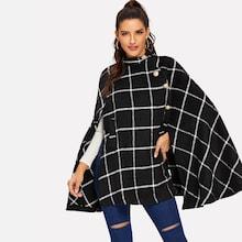 Shein Button Front Plaid Print Cape Coat