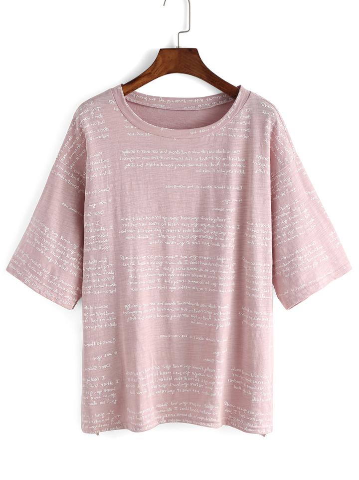 Shein Dropped Shoulder Seam Letter Print T-shirt