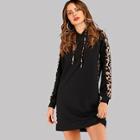 Shein Contrast Leopard Print Drawstring Hoodie Dress