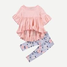 Shein Toddler Girls Ruffle Hem Top With Pants