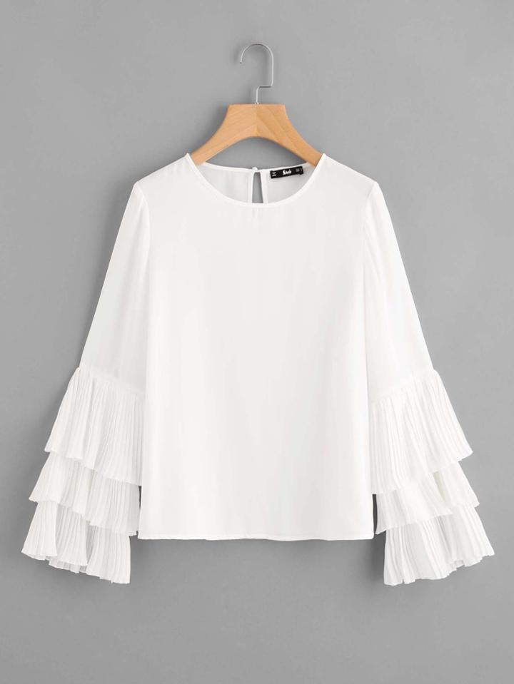 Shein Layered Pleated Fluted Sleeve Top