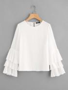 Shein Layered Pleated Fluted Sleeve Top
