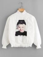 Shein Figure Patch Frill Trim Quilted Pullover