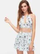 Shein Cut Out Front Tie Back Crop Top With Pleated Shorts