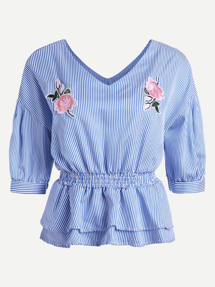 Shein Drop Shoulder Appliques Blouse With Layered Frill Hem