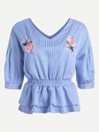 Shein Drop Shoulder Appliques Blouse With Layered Frill Hem