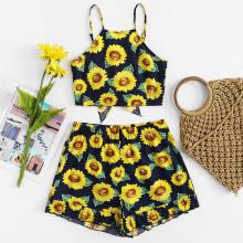 Shein Sunflower Print Crop Top With Shorts