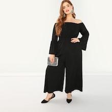 Shein Plus Off Shoulder Bell Sleeve Solid Jumpsuit