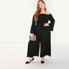 Shein Plus Off Shoulder Bell Sleeve Solid Jumpsuit