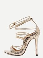 Shein Gold Snakeskin Open Toe Strappy Stiletto Pumps