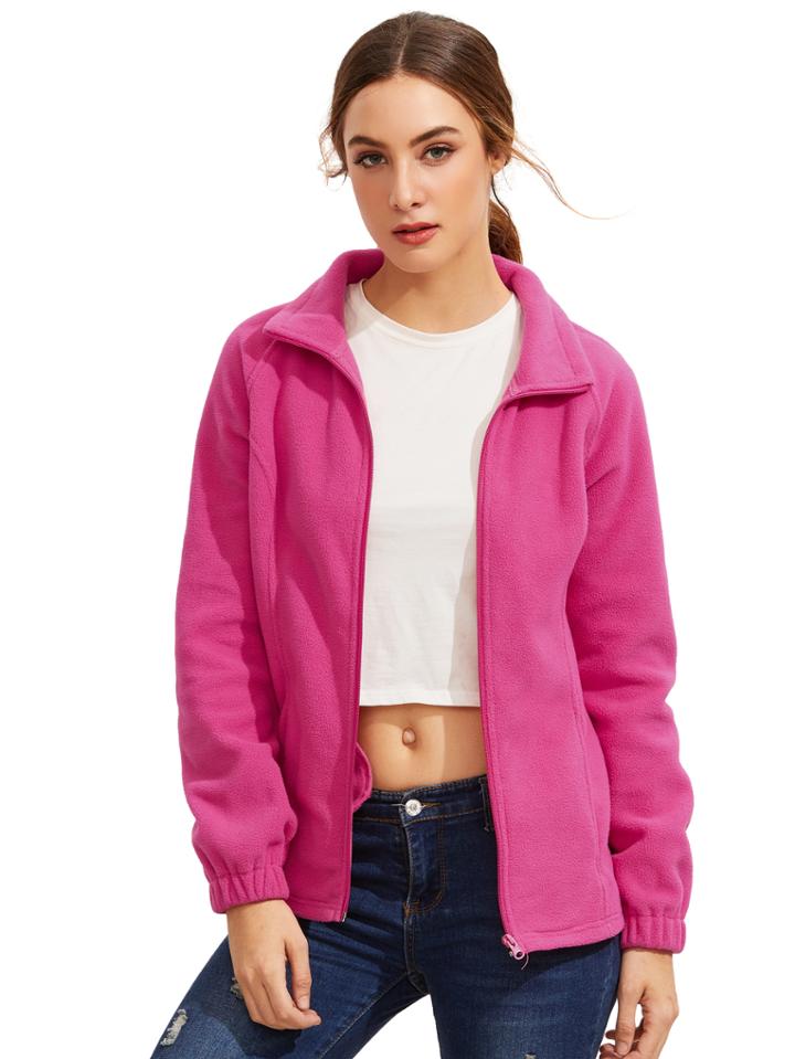Shein Hot Pink High Neck Zipper Outerwear