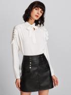 Shein Bow Tie Neck Lace Contrast Ruffle Blouse