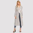Shein Self Belted Striped Longline Coat