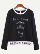 Shein Black Slogan Print Slit Side T-shirt