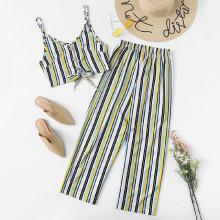 Shein Knot Hem Striped Cami With Pants