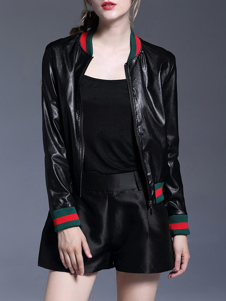 Shein Black Zipper Pu Jacket Coat