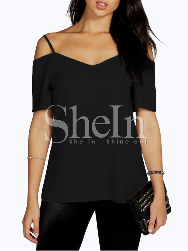 Shein Black Cold Shoulder Shirt
