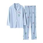 Shein Contrast Binding Cactus Print Shirt & Pants Pj Set