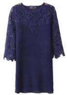 Rosewe Fine Quality Half Sleeve Round Neck Navy Blue Dress