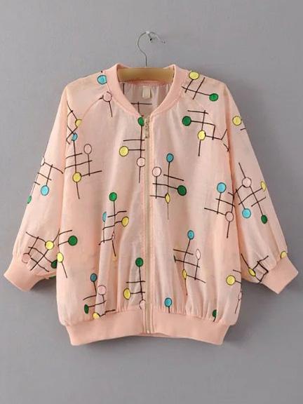 Shein Apricot Lollipop Embroidery Rib-knit Cuff Coat