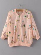Shein Apricot Lollipop Embroidery Rib-knit Cuff Coat