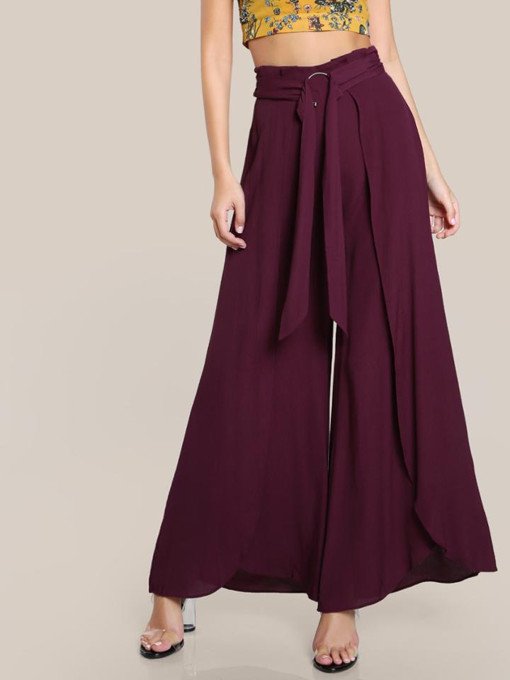Shein High Rise O-ring Belt Detail Overlap Pants